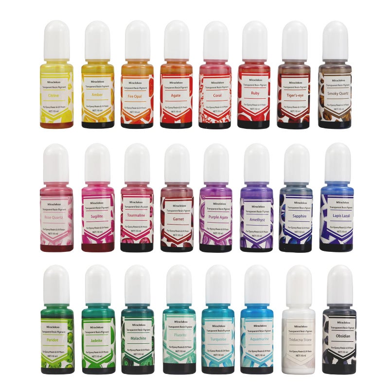 Miraclekoo 24 Colors Epoxy UV Resin Color Pigment Liquid Epoxy Resin Dye Colorant,10ml Each,Transparent - Image 1